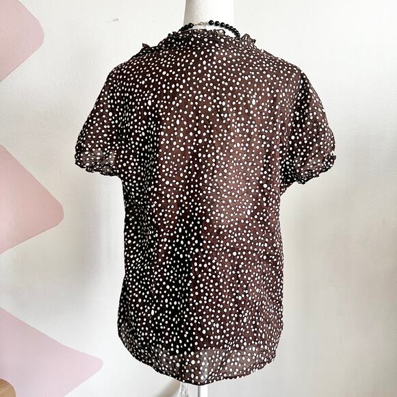 Brown Polka Dot Ruffle Top, Vintage Y2K, Cottagecore, Coquette, Girly, XXL - Picture 3 of 4